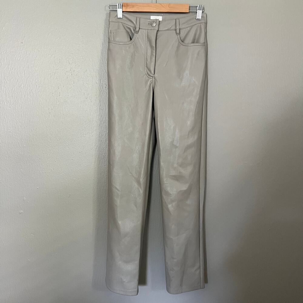 ARITZIA Melina Vegan Leather Pant in Grey/Beige Size 2 casual fall straight leg